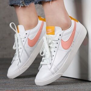Nike Women's White Pink and Orange Blazer Low Sneakers